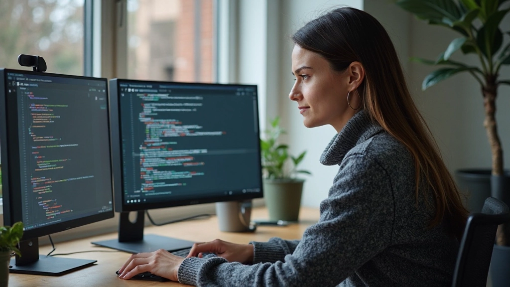 Webdesigner arbeitet an responsive Layout auf großem Monitor mit mehreren Code-Editoren