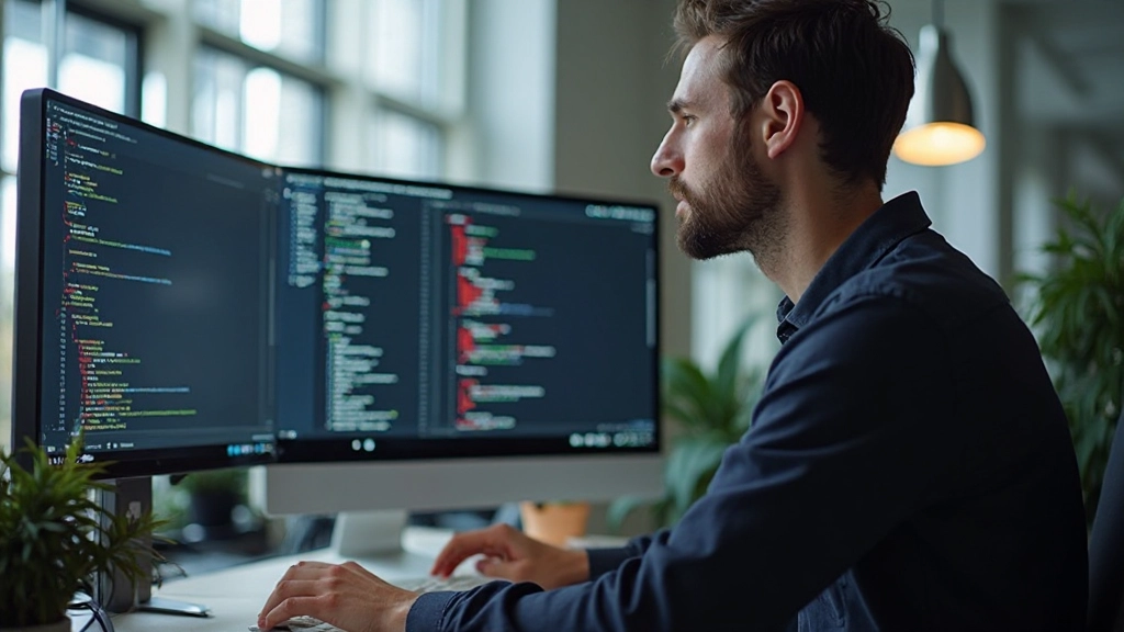 Webdesigner arbeitet an HTML-Code auf Bildschirm